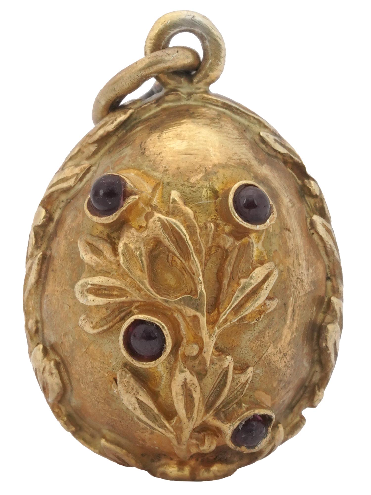 RUSSIAN GOLD GARNET STONE EASTER EGG PENDANT